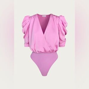 LILA WRAP-EFFECT SATEEN‎ BODYSUIT ADELYN RAE NWT sorbet pink size small